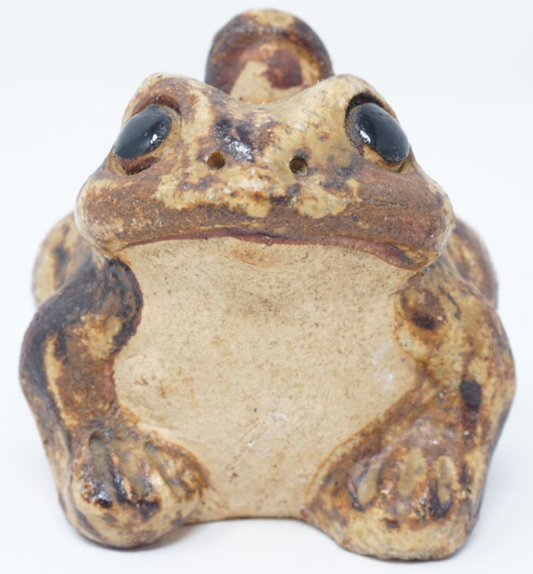 Vintage Japan Shigaraki Ware Toad With Baby Good Luck Figurine 2.5"