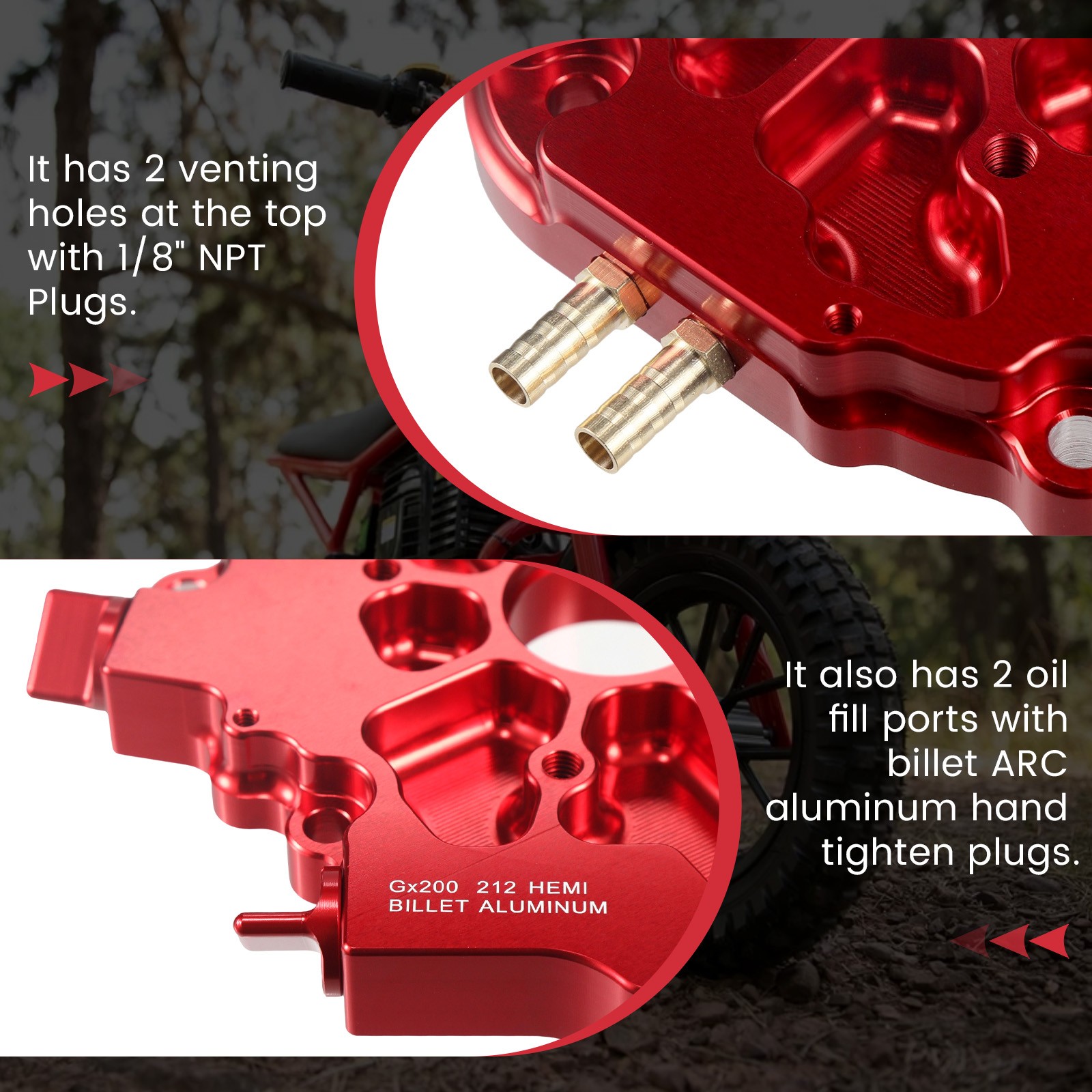 Dual Bearing Billet Side cover For GX200 196 Predator Hemi,Ghost,212 and 224 Red