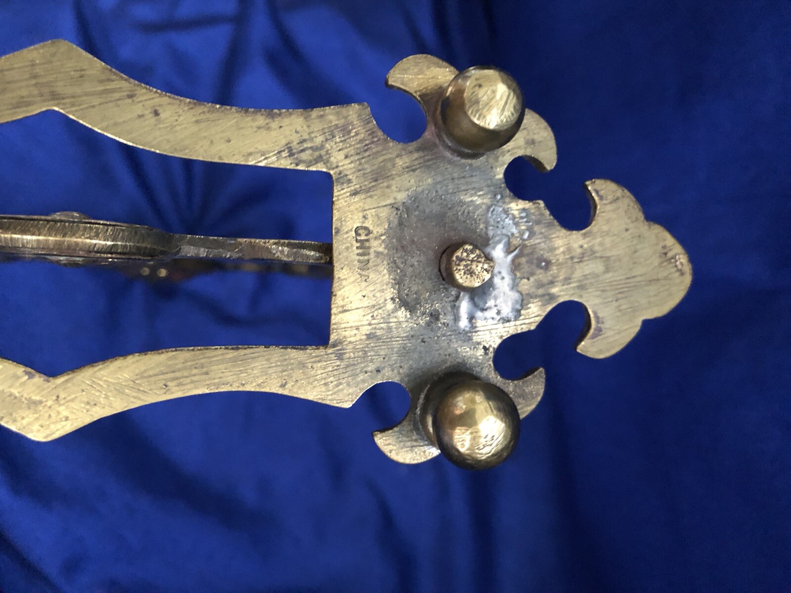 Vintage Antique Chinese Cloisonné Brass Gong Temple Bell Frame (No Bell) Symbols