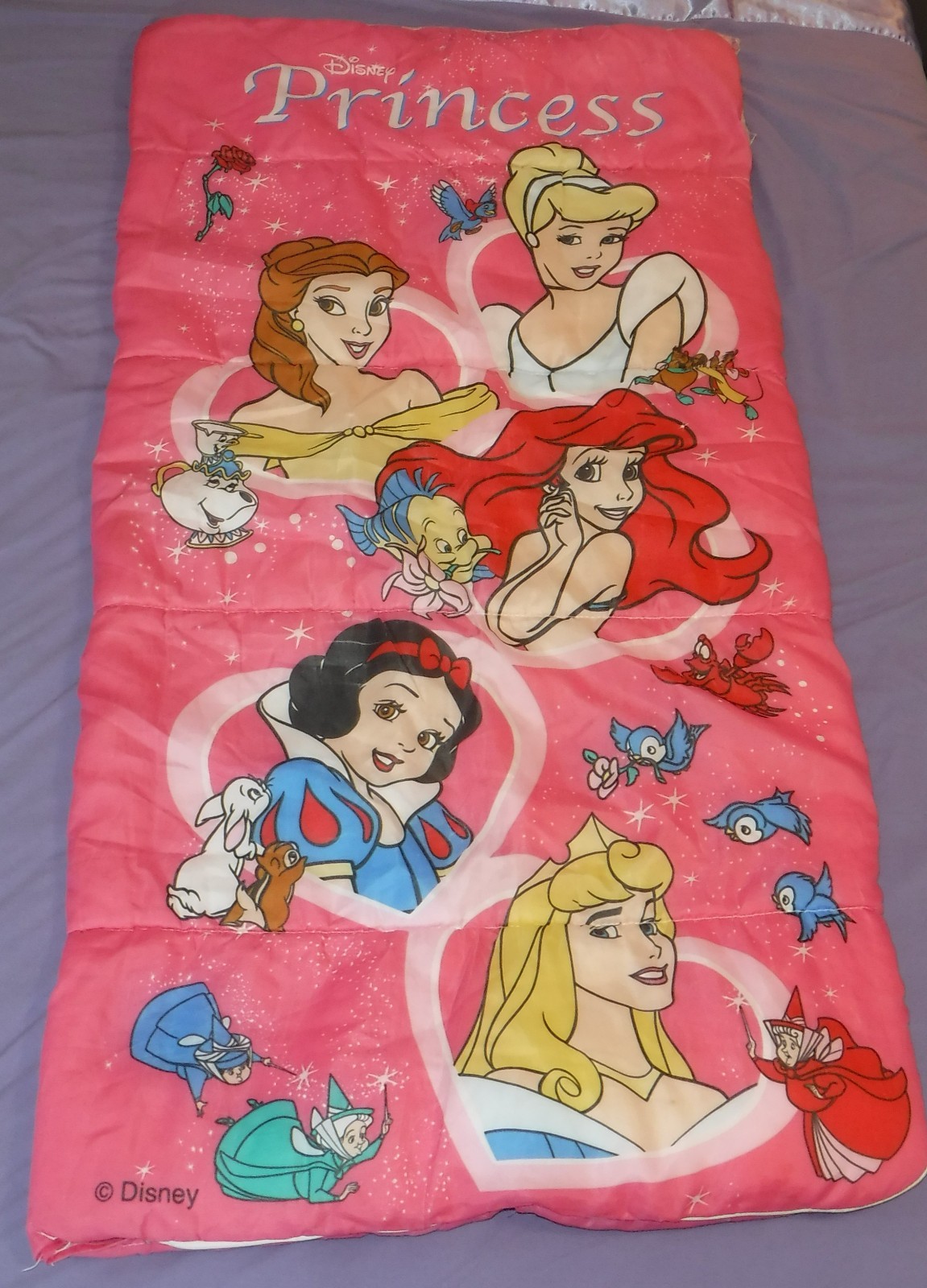 Disney Princess Kid Zipper Sleeping Bag Belle Cinderella Snow White Ariel Aurora