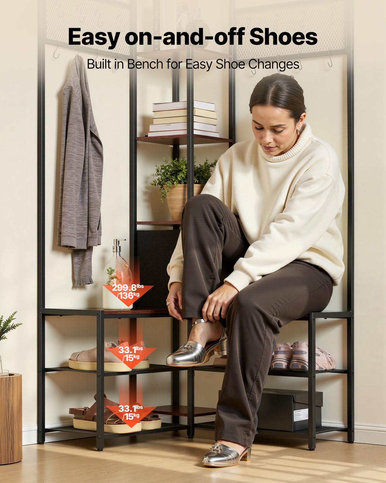 Uimoso Corner Hall Tree with Shoe Bench, 70.9 in Coat Rack with Hooks and Frame