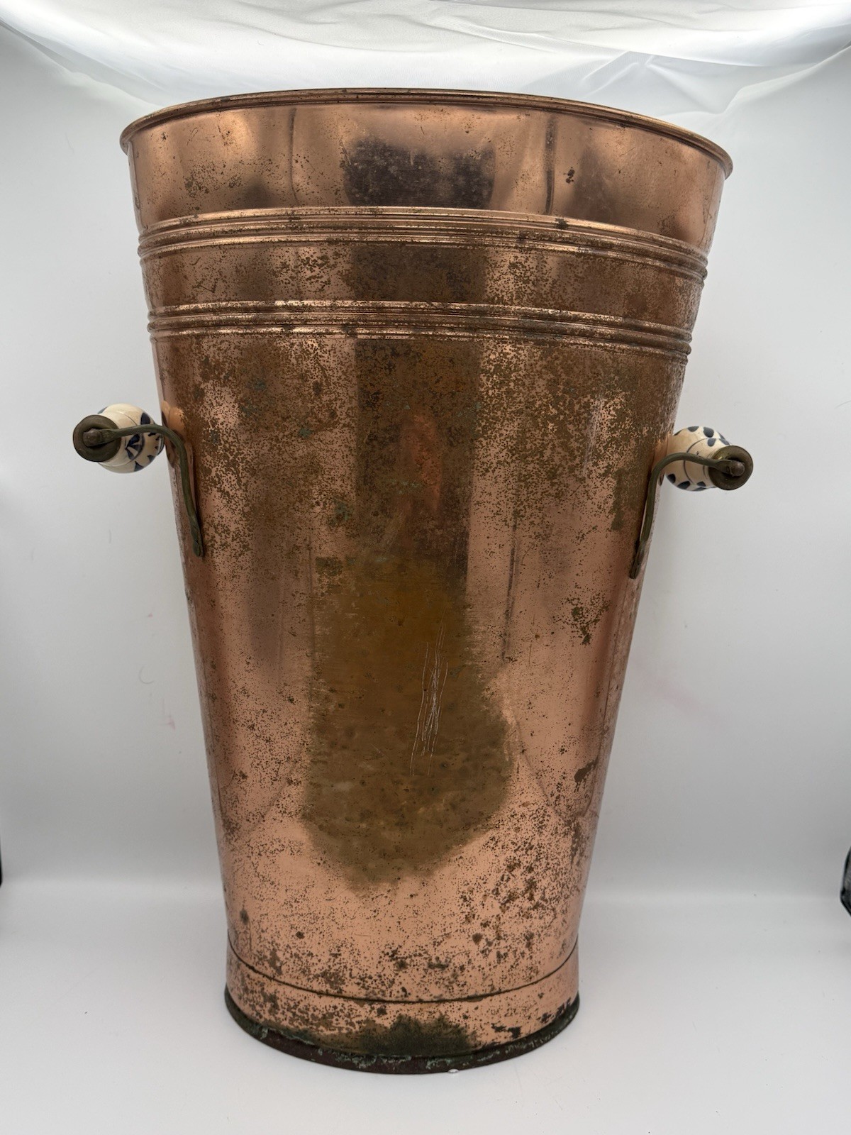 Vintage Umbrella Stand With Delft Style Handles Copper Plated