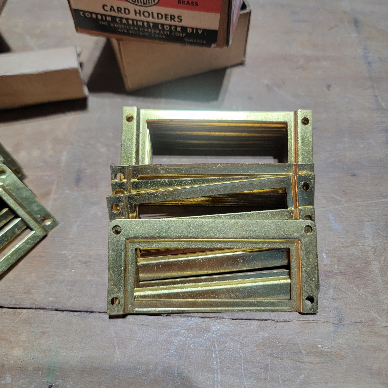 Over 40 Vintage Corbin Brass Label Card Holders File Drawer Hardware Part NOS