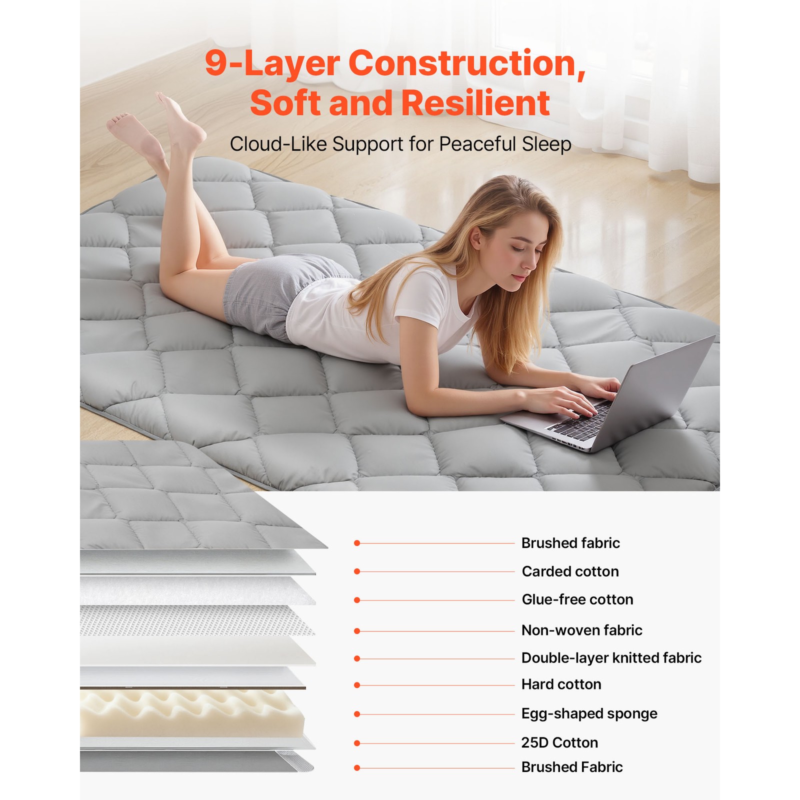 Uimoso Japanese Tatami Mat Twin Foldable Futon Mattress with Storage Bag Gray