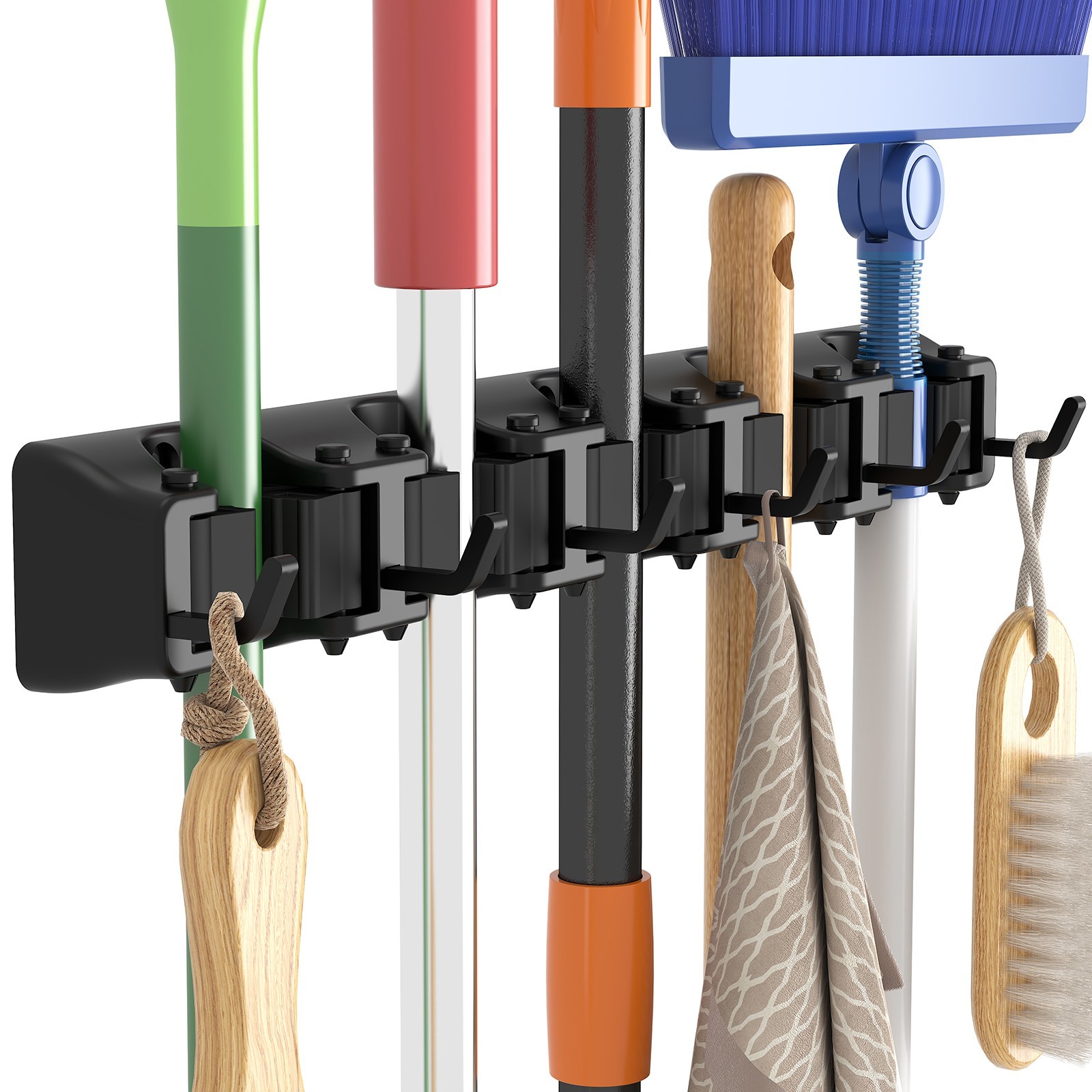 Lifewit Mop and Broom Holder Wall Mount, Anti-Slip Broom Hanger, 5 Slot 6 Hooks