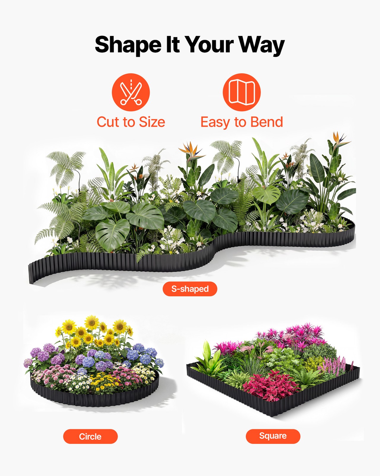 VEVOR Galvanized Steel Landscape Edging 40 ft x 6 in Metal Garden Edging