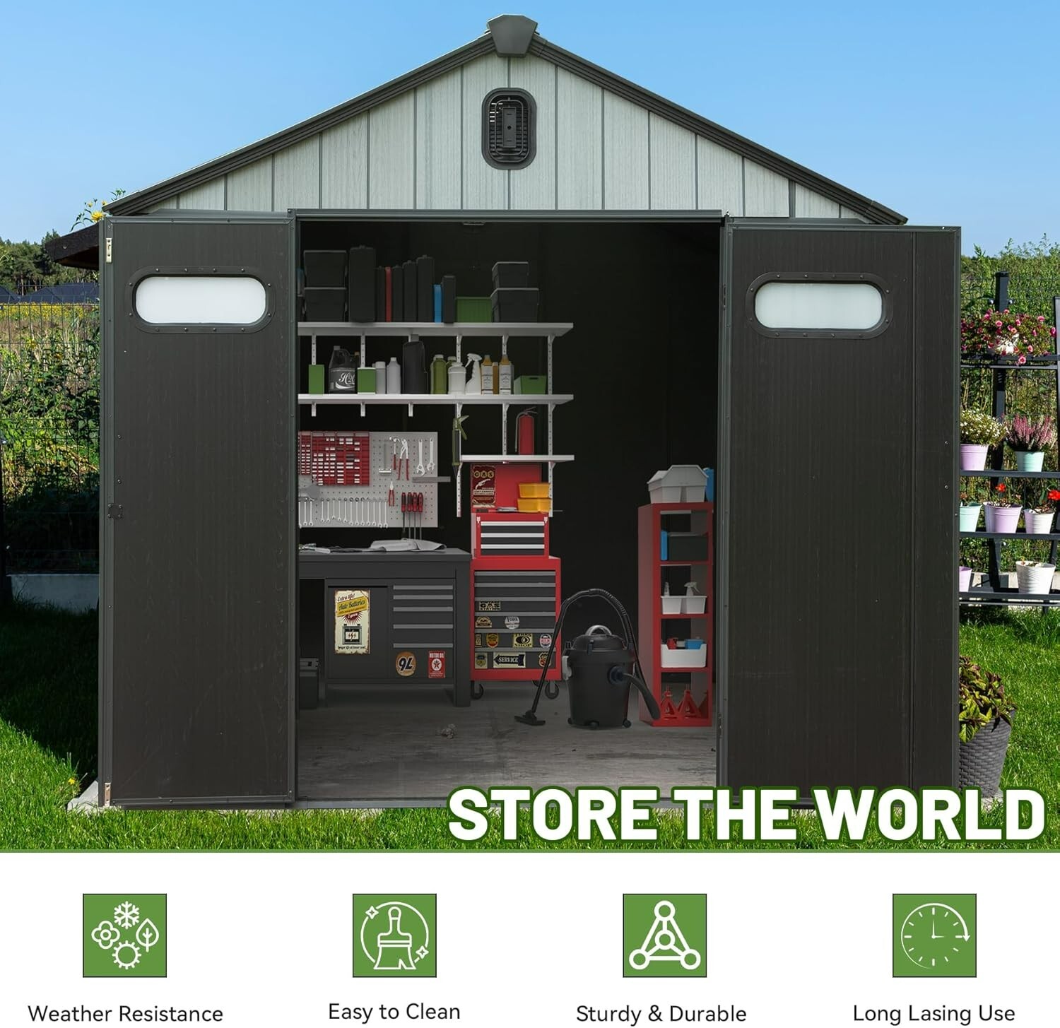 Domi 8' x 10' Outdoor Resin Storage Shed with Lockable Door
