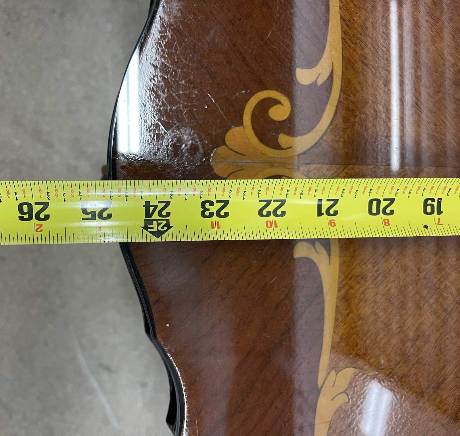 Vintage French Neoclassical Inlaid Marquetry Wood Side Table Ornate Legs Glass