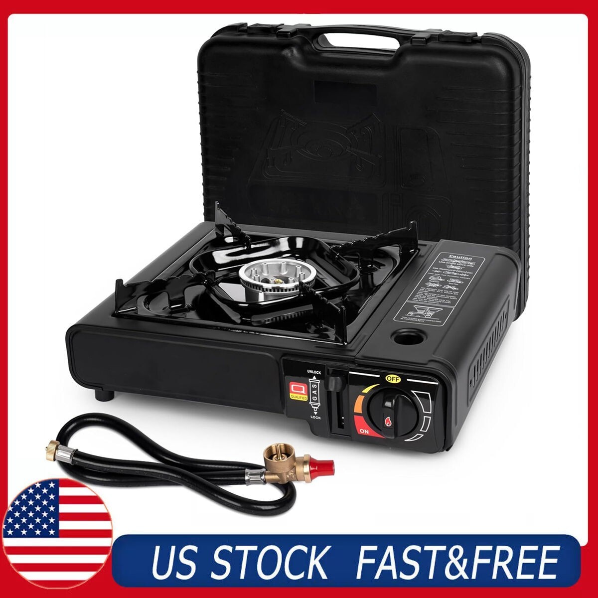 Black Dual Fuel Stove Portable Camping Stove W/ Case & Propane Regulator Hose US