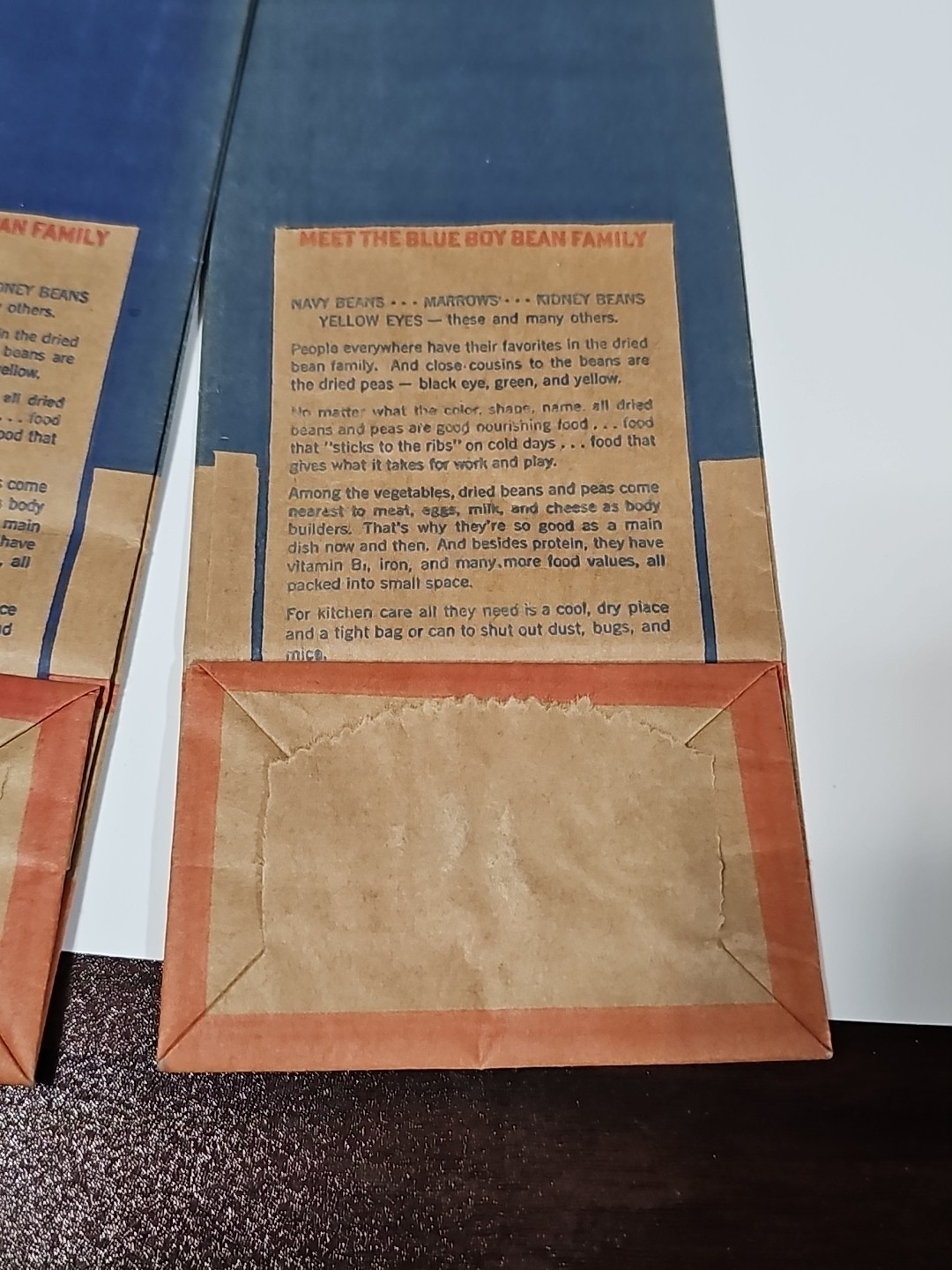 Lot of 2 1940s Blue Boy Medium White Bean Bags. Oakfield, NY Advertising