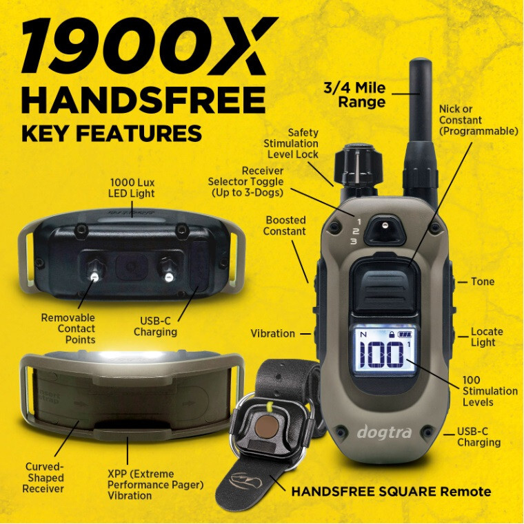 Dogtra 1900X HANDSFREE Dog Trainer Remote E-Collar 3/4 mi, Tone & XPP Vibration