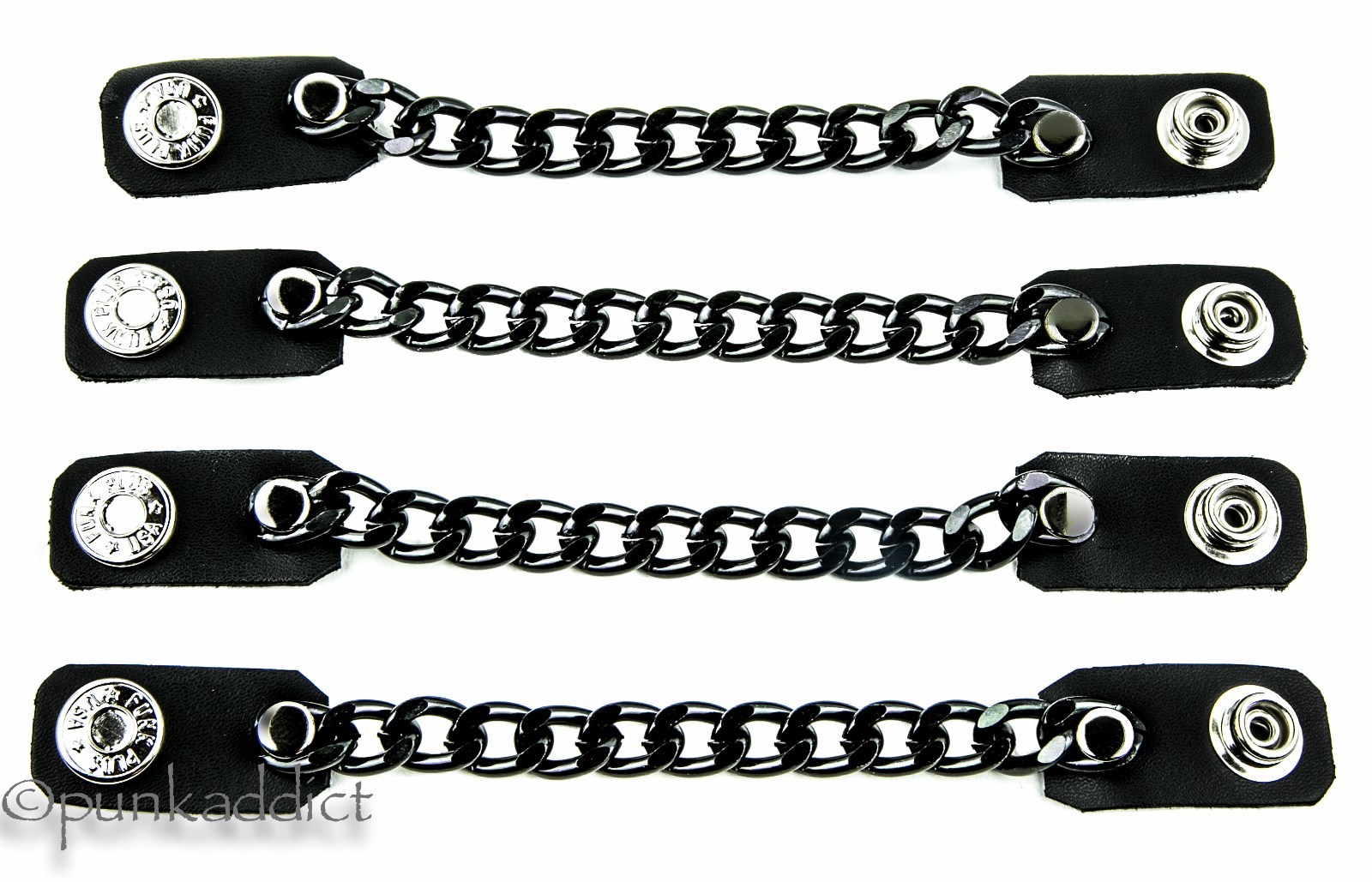 Vest Extender 1 Row Black Chain Biker MC Jacket Motorcycle Snap-4pc