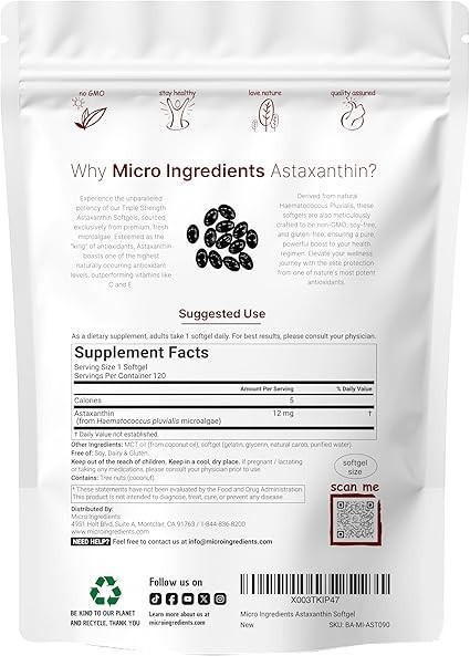 1 PACK Astaxanthin 120 Softgels 12mg - Supports Eye Health and Joint Health