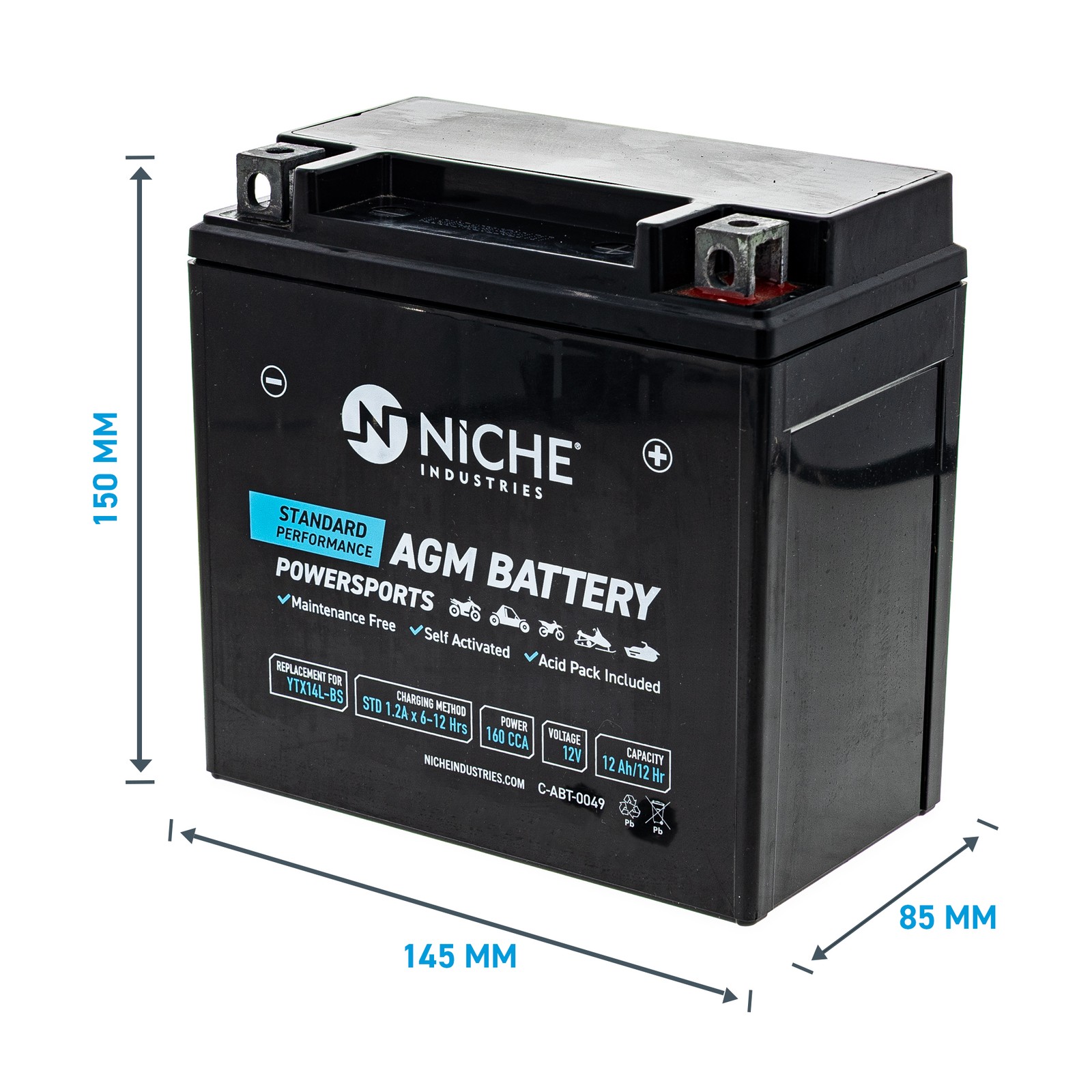 NICHE AGM Battery YTX14L for Harley Davidson Sportster XL883L XL1200C XG500