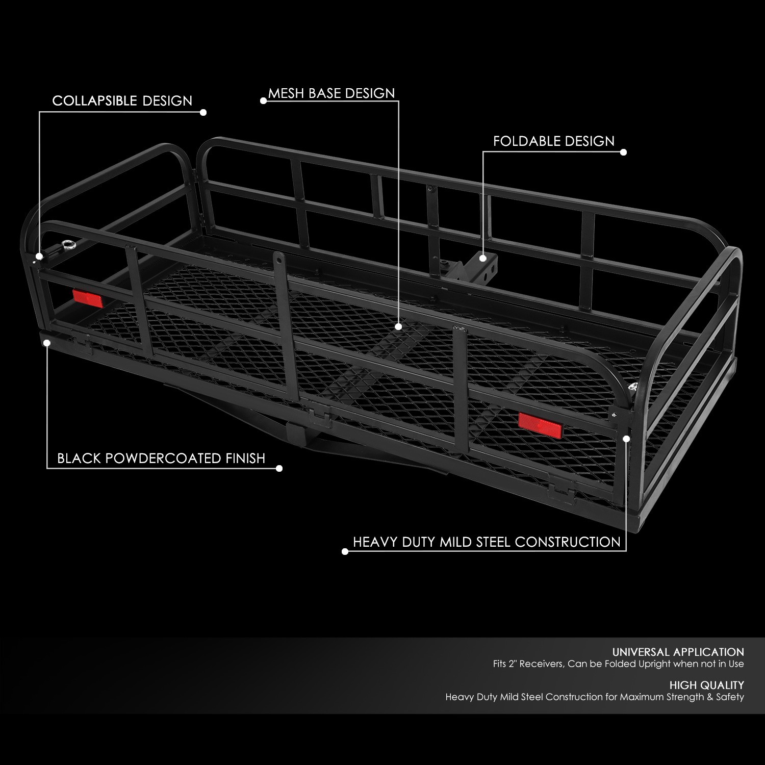 Collapsible Mild Steel 2" Receiver Tow Hitch Cargo Rack Carrier Basket+Pin& Clip