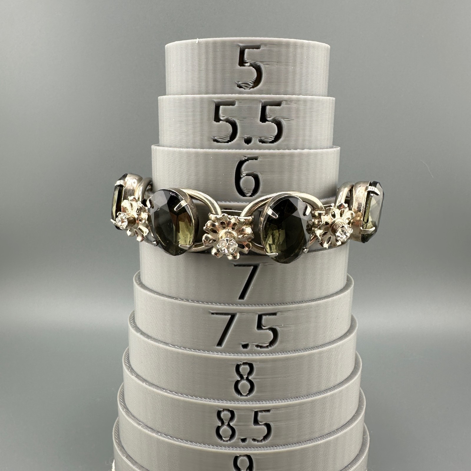 Vintage D&E Juliana Bracelet Gray Oval Stones Silver Tone Metal Flowers Verified