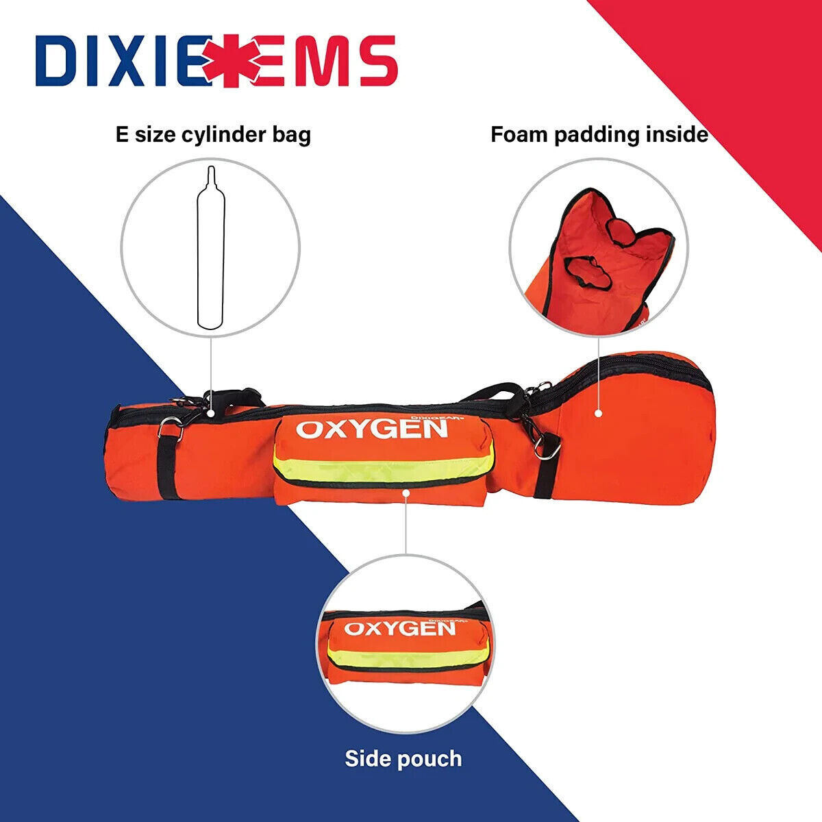 DIXIGEAR - E SIZE Padded Oxygen O2 Carry Bag for Cylinder Oxygen Tank - Orange