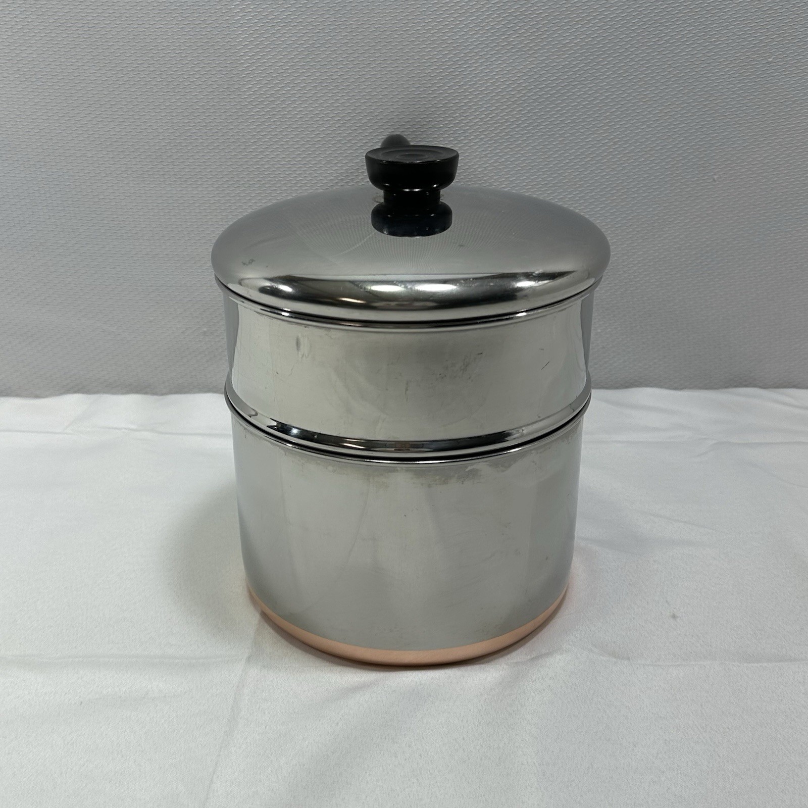 VTG Revere Ware 3 Qt -90l Sauce Pan Double Boiler w/ Lid Copper Bottom Made USA