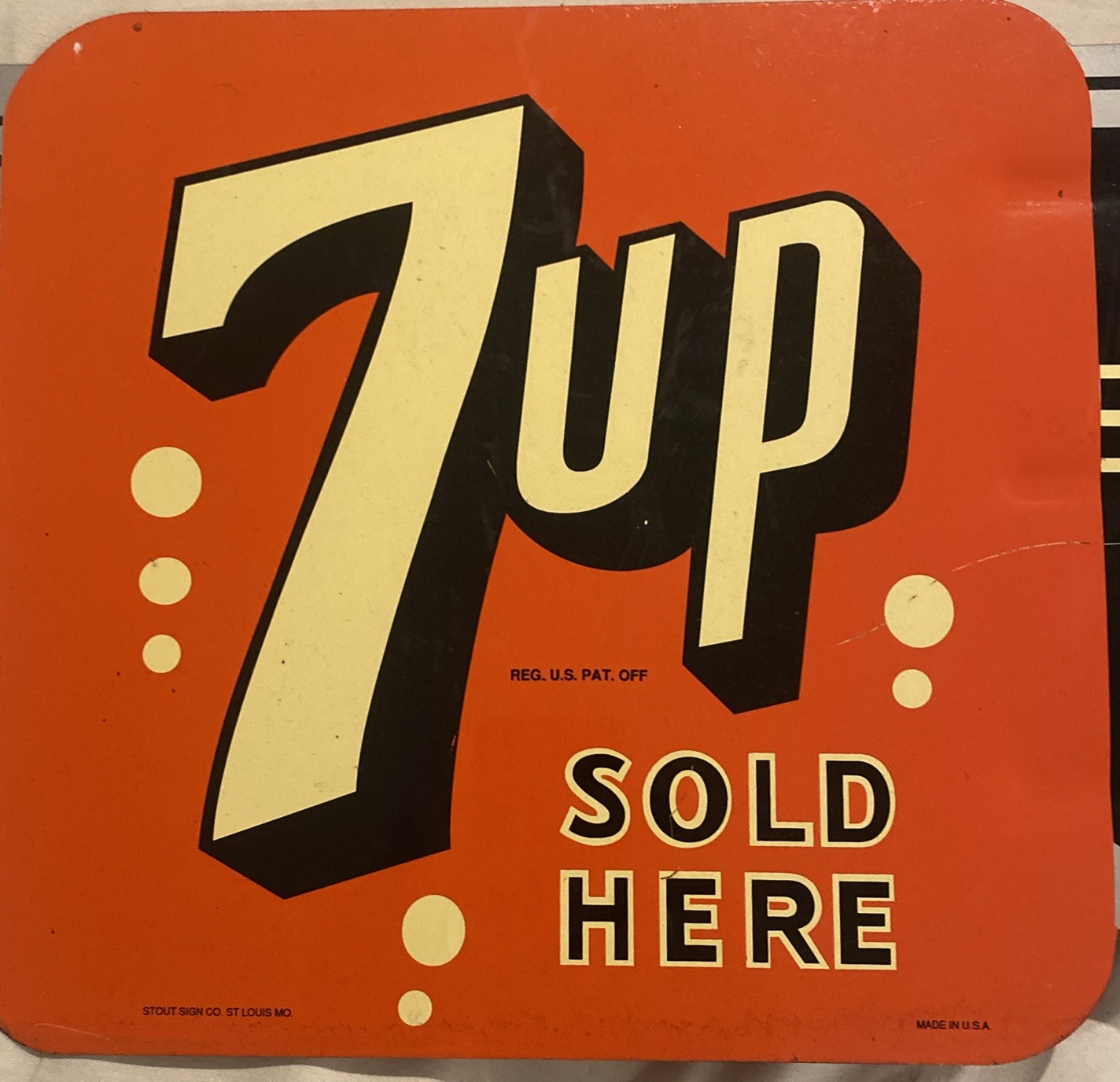 STOUT SIGN CO. LIMITED EDITION DOUBLE SIDED 7UP FLANGE SIGN 1964 Made In USA!!
