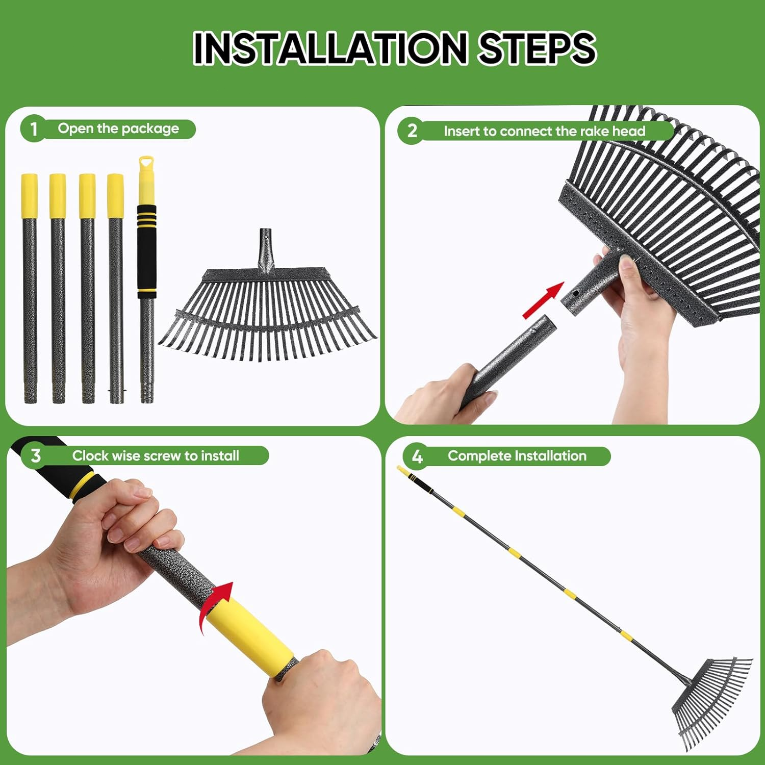 30~60" Long handle 25 Metal Tines Effective Rack for Yard Lawn Shrub tree Leaves