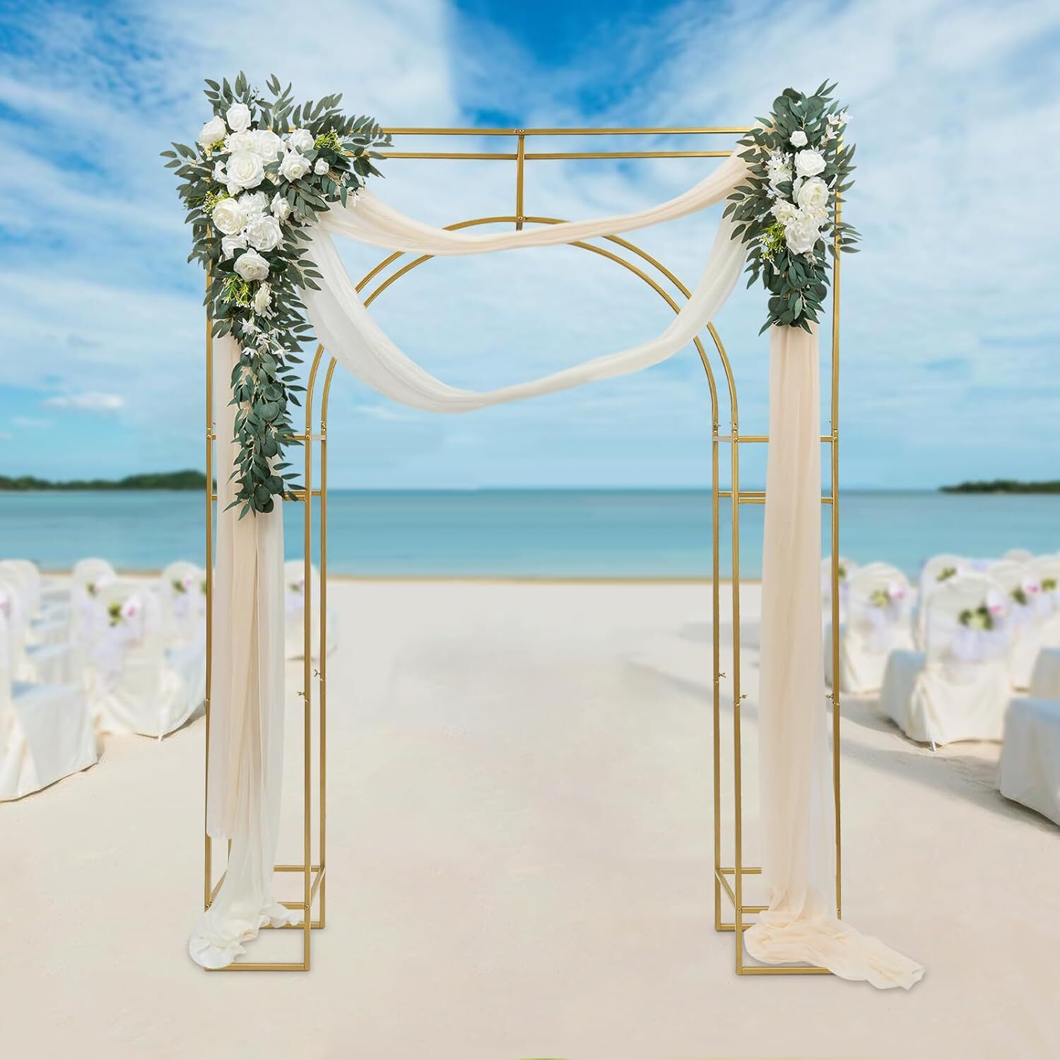 7.9ft Gold Wedding Arch Backdrop Stand, Square Arch Double Metal Balloon Arch