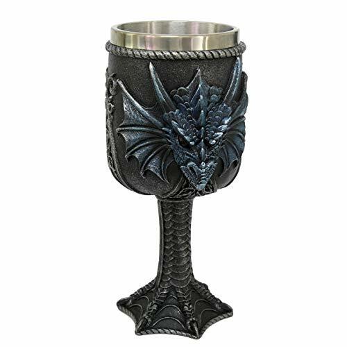 Ebros Winged Dragon Face Wine Goblet 12 oz with Stainless Steel Inner Decor