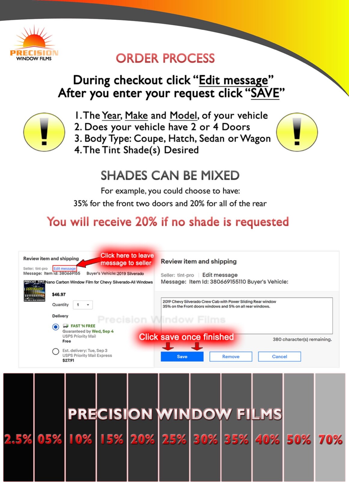 Nano Carbon Window Film Any Tint Shade PreCut All Sides & Rears for Chevrolet