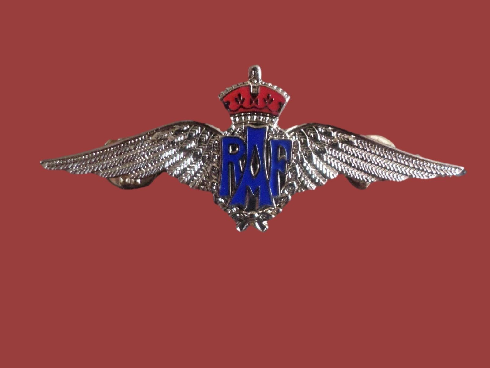 BRITISH ROYAL AIR FORCE MILITARY WINGS BADGE 3 1/4" DOUBLE POST METAL PIN