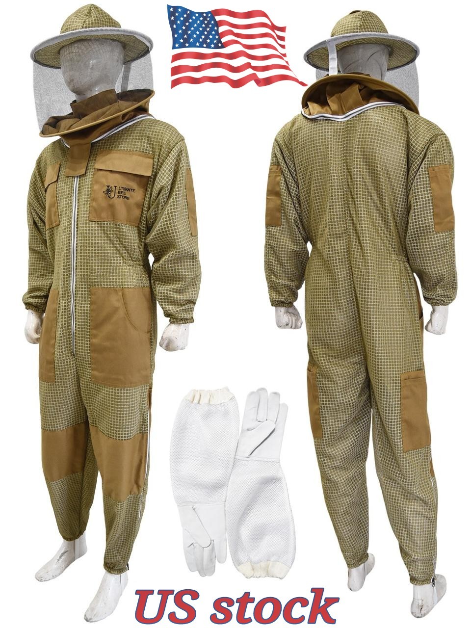 Ventilated Bee Suit Round Veil Beekeepers Three Layer beekeeping Suit Coverall