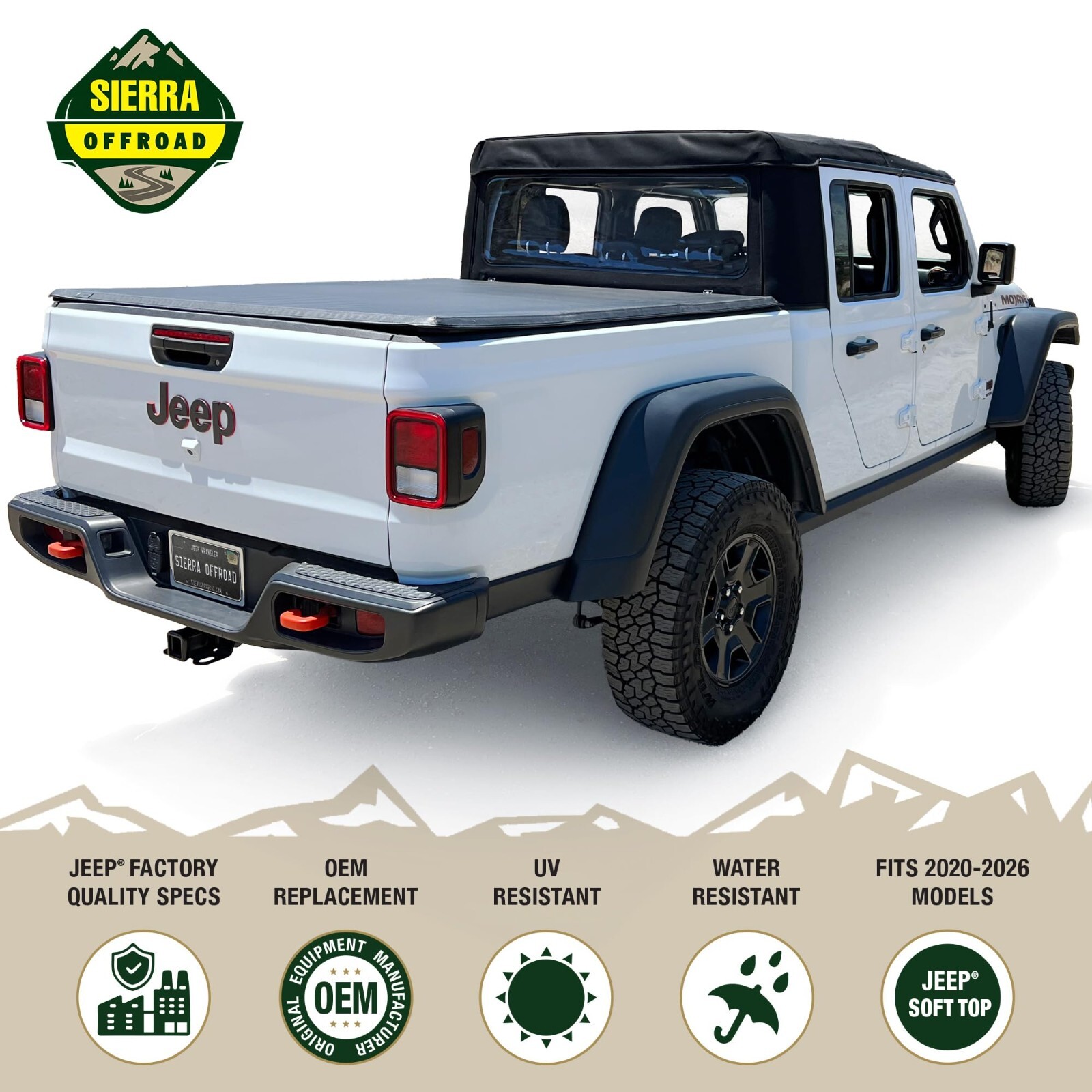 Sierra Offroad Soft Top for 2020 - 2026 Jeep Gladiator JT Black Sailcloth Vinyl