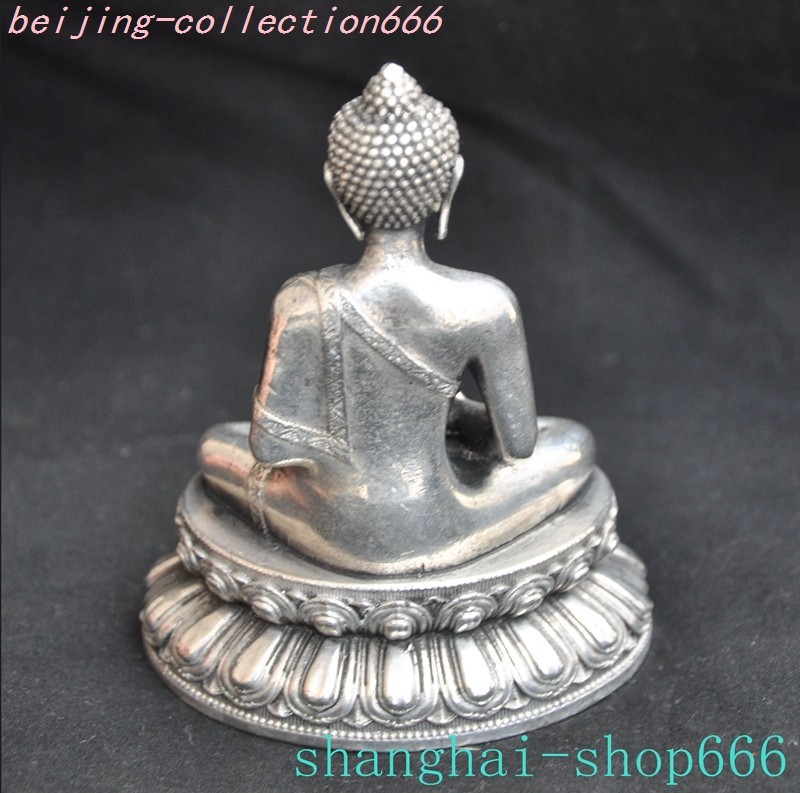 3.8"Xizang Buddhism Tibetan silve Shakyamuni Sakyamuni Shakya Mani Buddha Statue