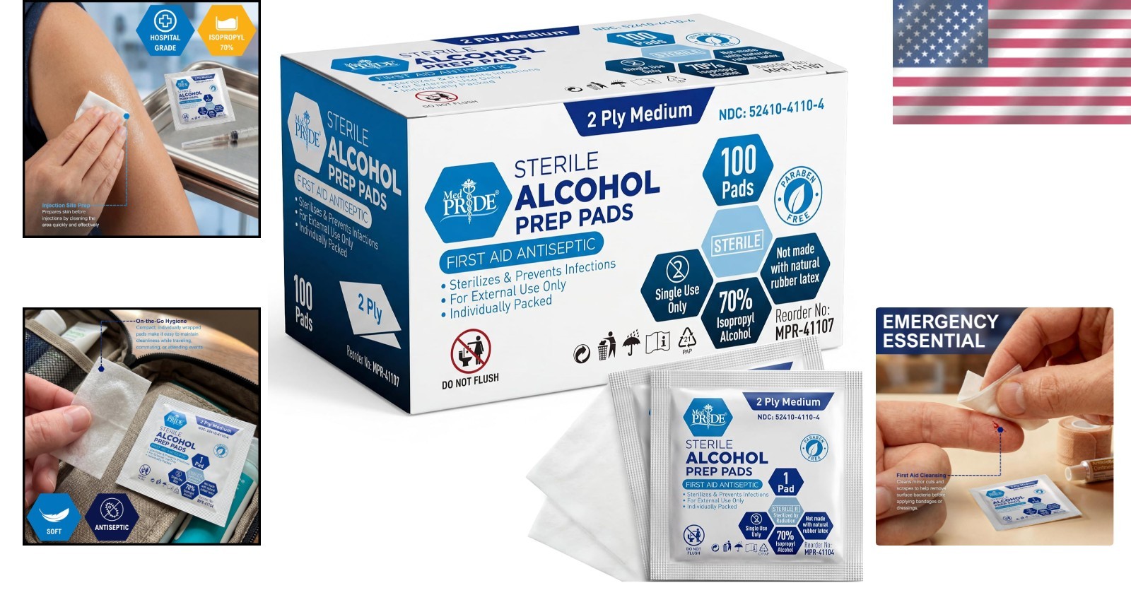 Individually Wrapped 100 Count Sterile Alcohol Swabs - Antiseptic & Convenient