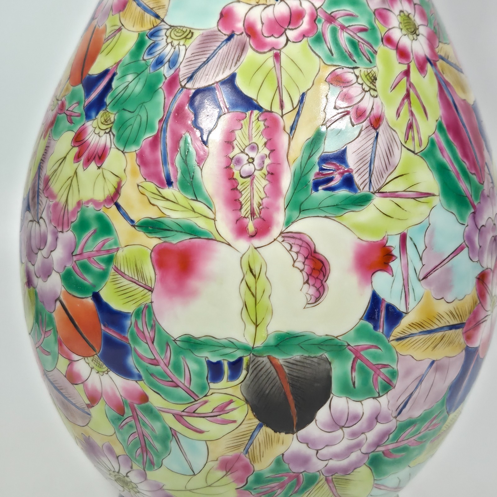 Vintage 14" Chinese Millefleur and Pomegranate Fruit Vase