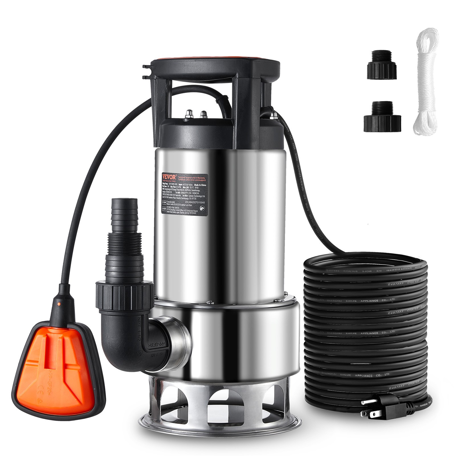 1HP Submersible Sump Pump 4020GPH 30FT Stainless Steel Automatic Switch