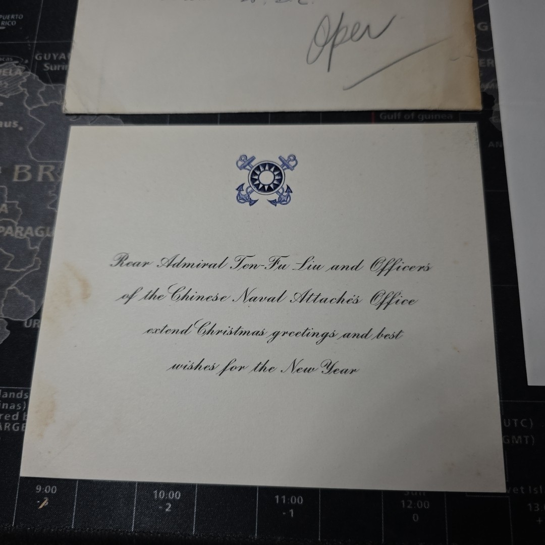 The Chinese Armed Forces Invitation World War 2 Admiral Ten Fu Liu to US Admiral