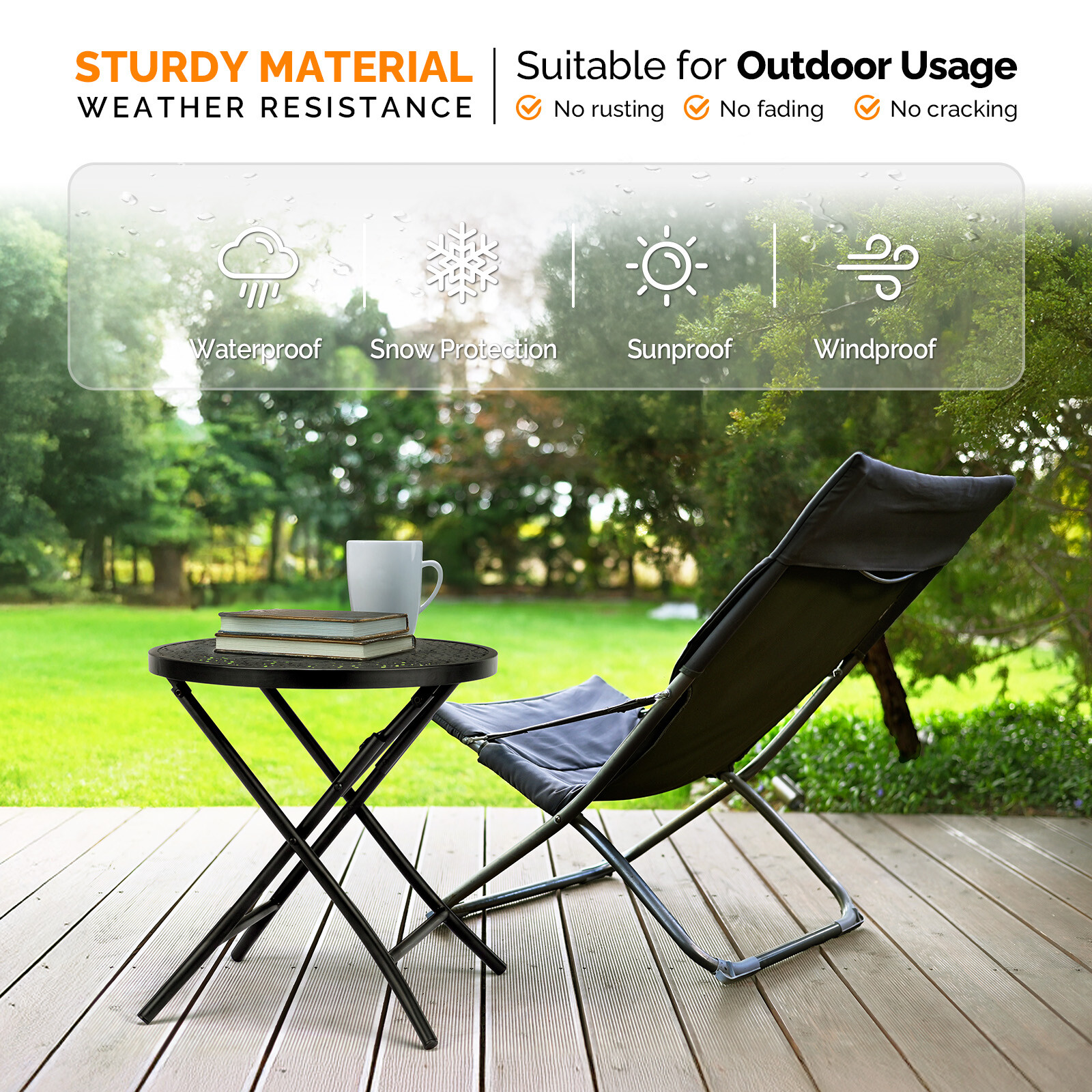 18.7" Patio Metal Round Bistro Table Outdoor Dining Table with Flower Cut Outs