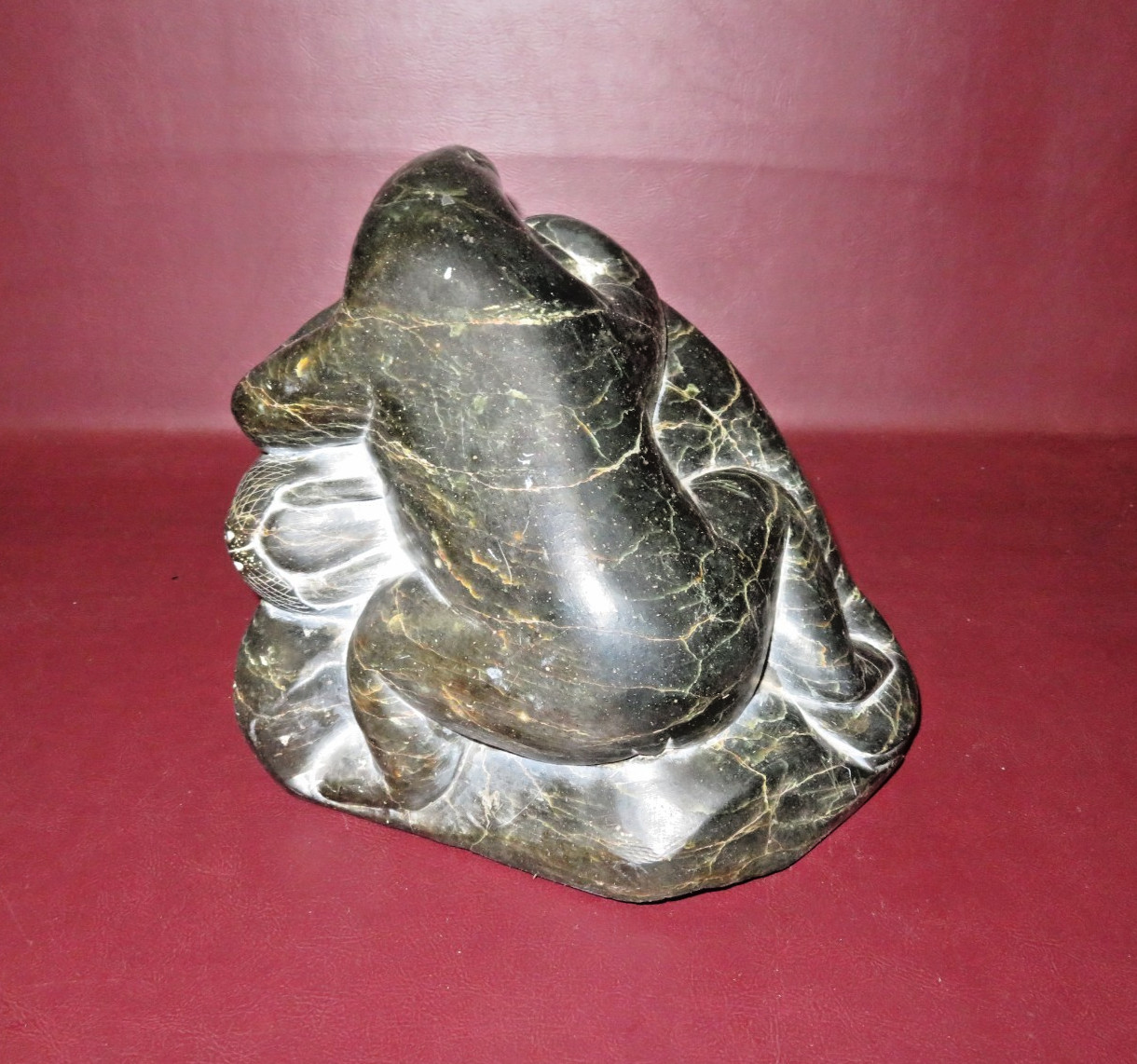 Vintage Canada Eskimo Art Inuit Hand Carved Soapstone Polar Bear Fish Sculpture