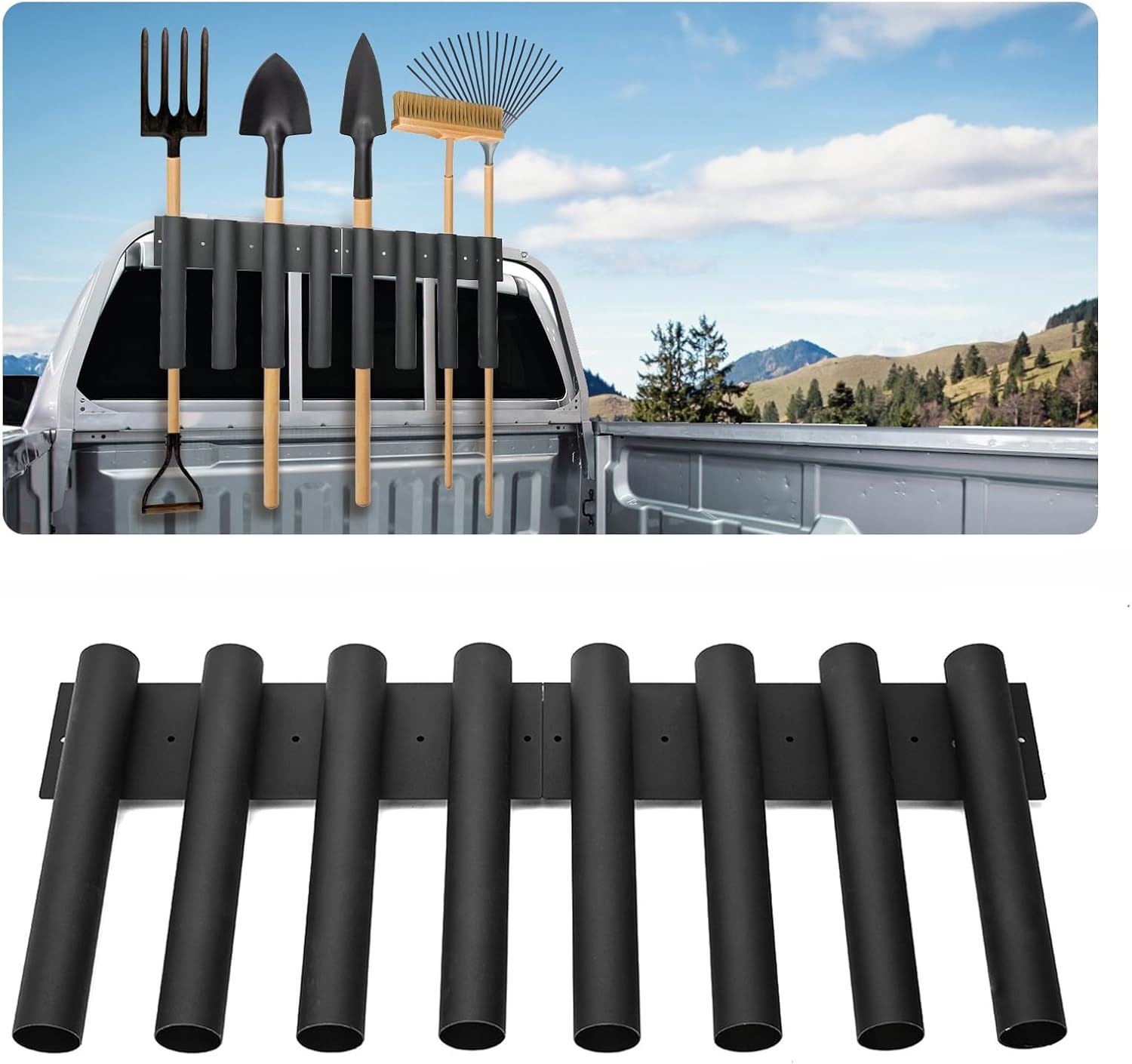 Shovel Holder for Truck 8-Hole Shovel Mount Metal Trailer Tool Rack with 8 Tool
