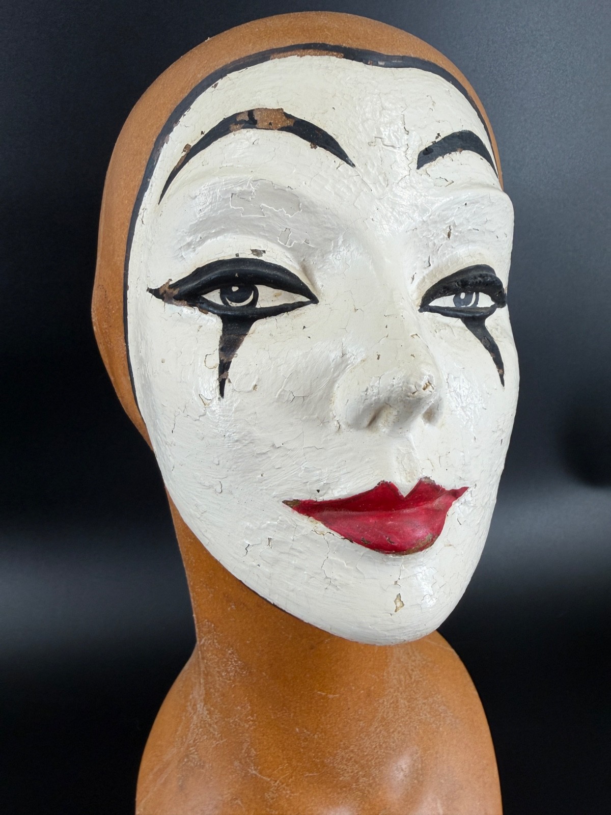 Vintage Plastic Mannequin Head Bust Pierrot Mime Wig Hat Display Dopamine Decor