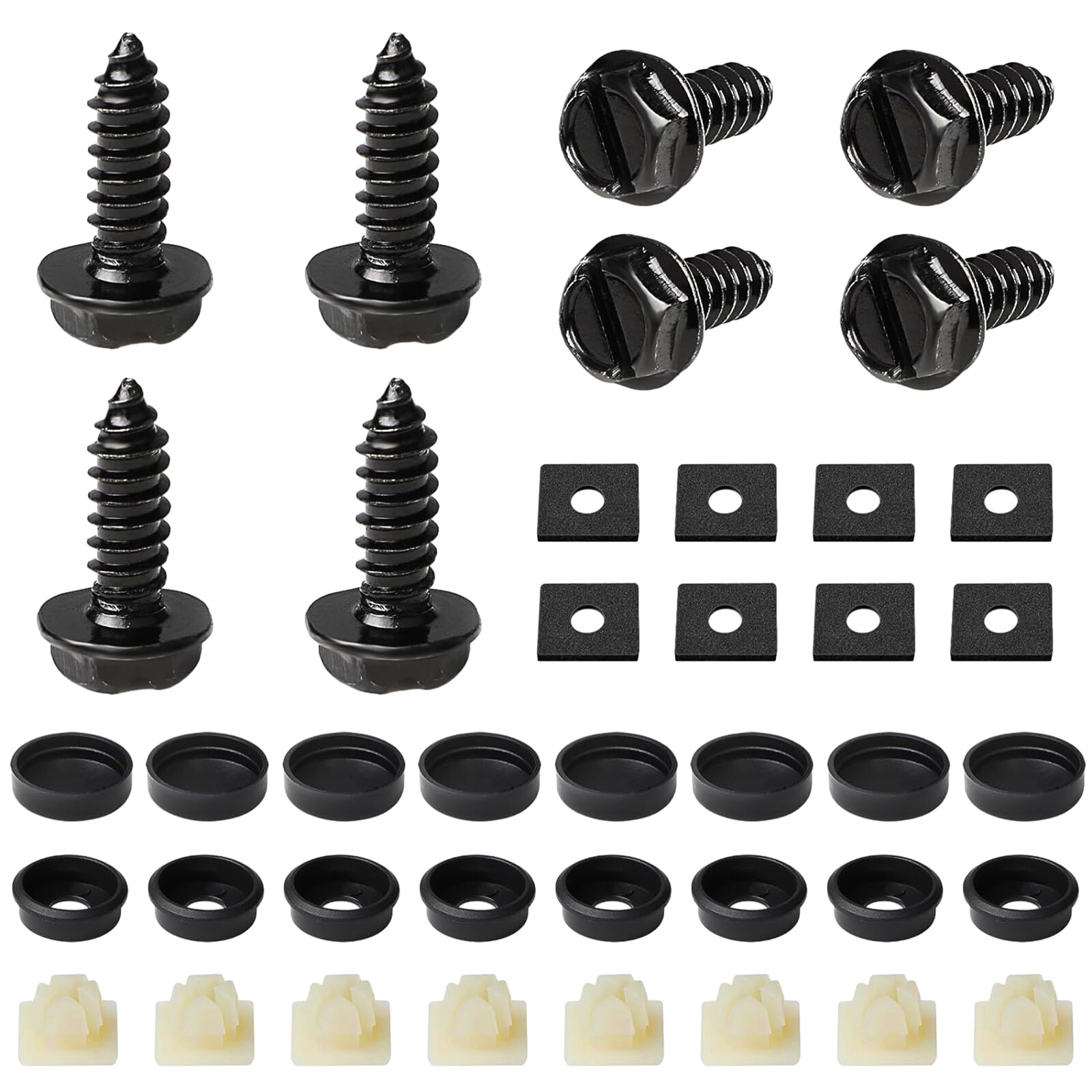 8 Black License Plate Screws Stainless Steel Bolts Caps Car Dealer Fasteners Kit