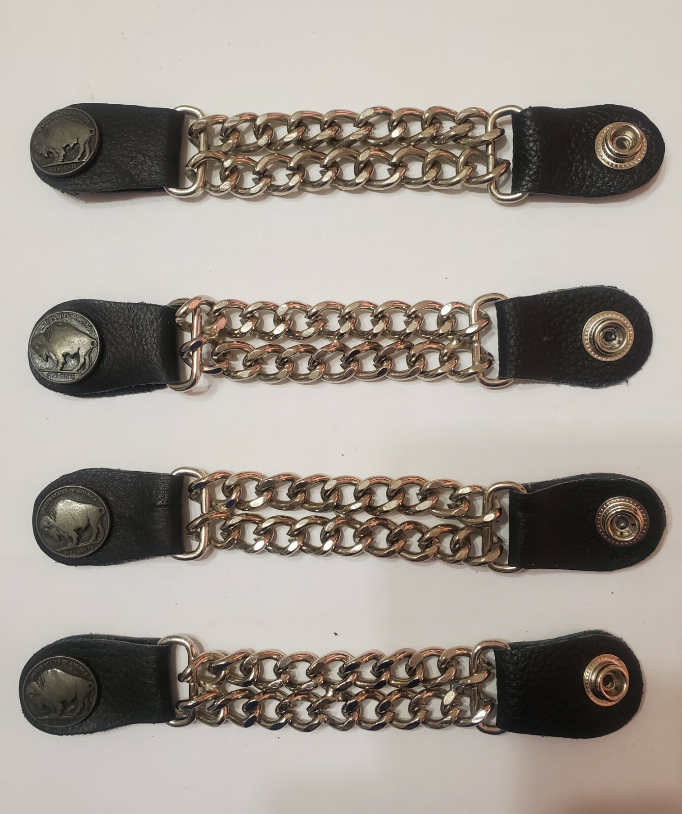 4 BUTTON LEATHER DOUBLE CHAIN MOTORCYCLE BIKER MC VEST EXTENDERS MADE IN USA