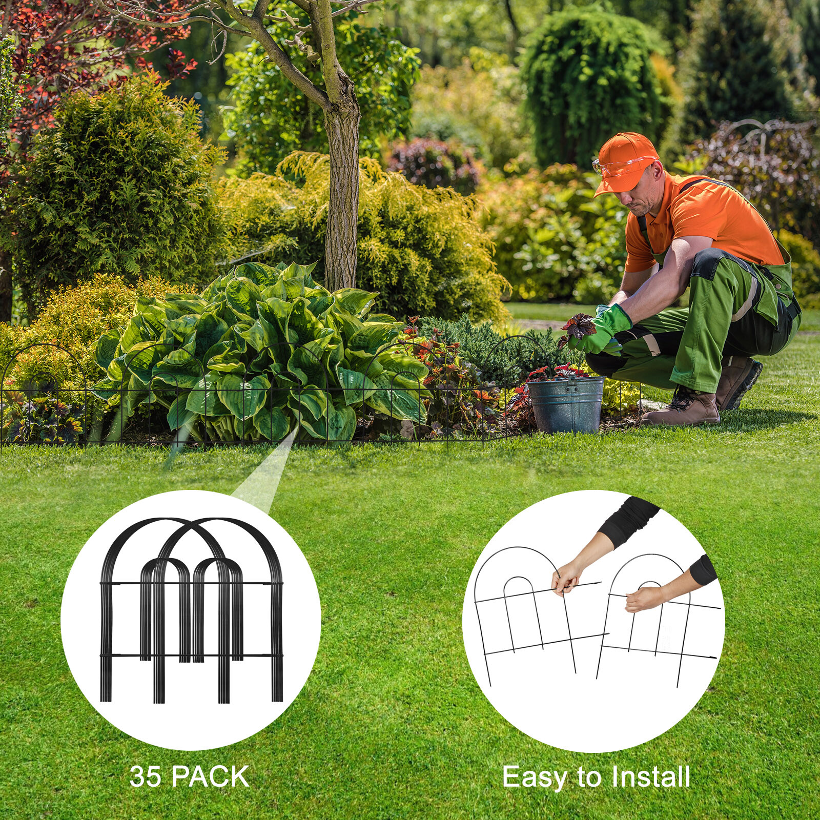 35 PCS Garden Fence 18'' Metal Border Folding Fence Pannel Animal Barrier Yard