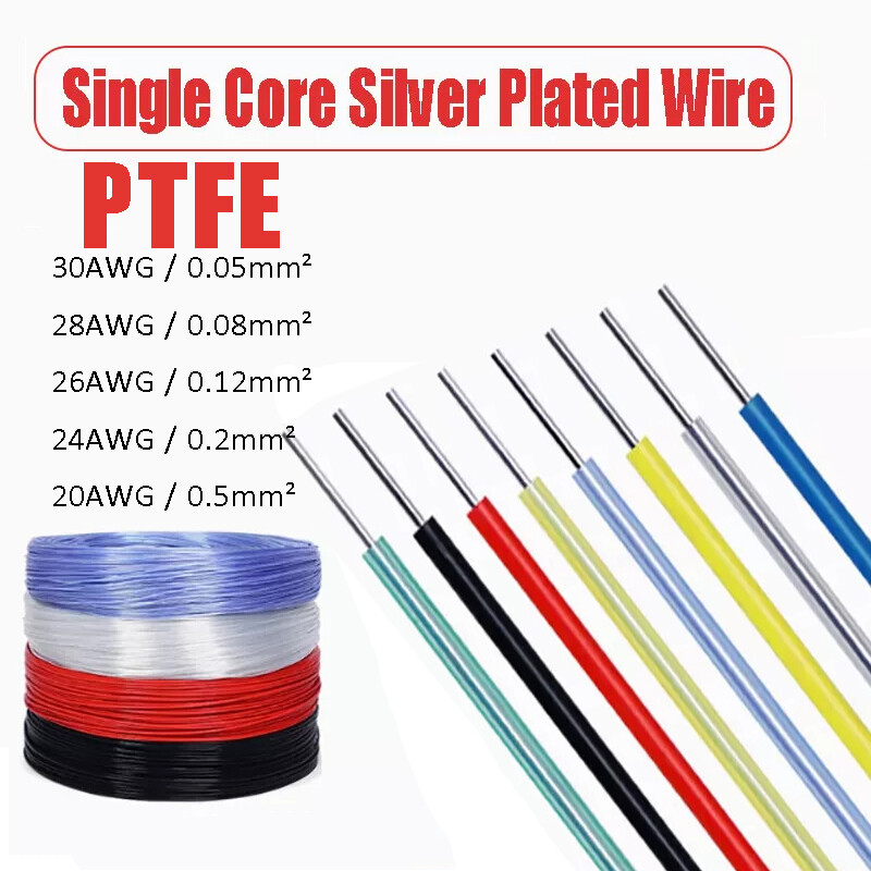 Single Core Wire PTFE FEP Silver Plated Copper Cable 30AWG / 28AWG / 26AWG~20AWG