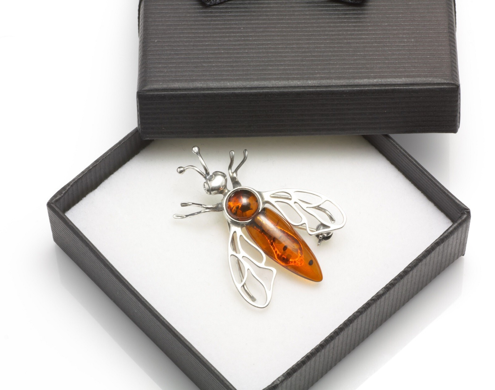 NATURAL BALTIC AMBER STERLING SILVER 925 Bee BROOCH - PIN Jewellery Woman
