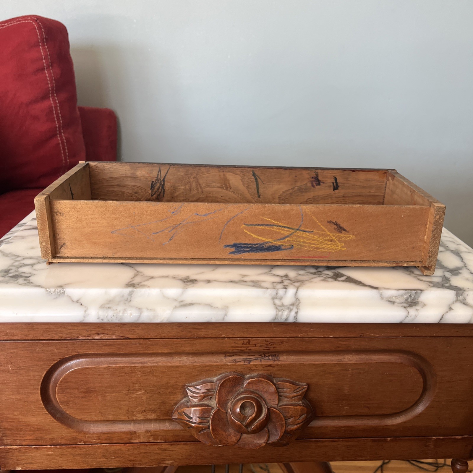 Antique Doll Size Wood Dresser With Brass Handles And Mirror Salesman Sample?