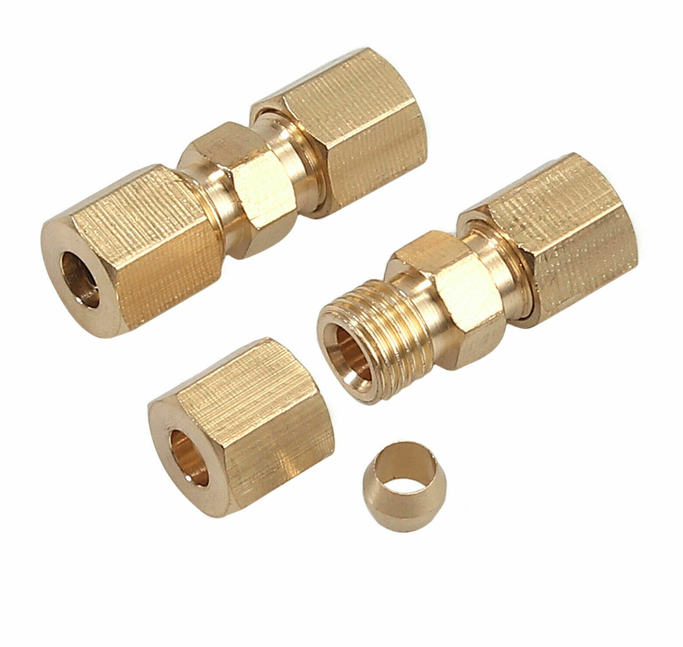 5x Brass Compression Fittings Union Connector For 3/16"OD Hydraulic Brake Lines