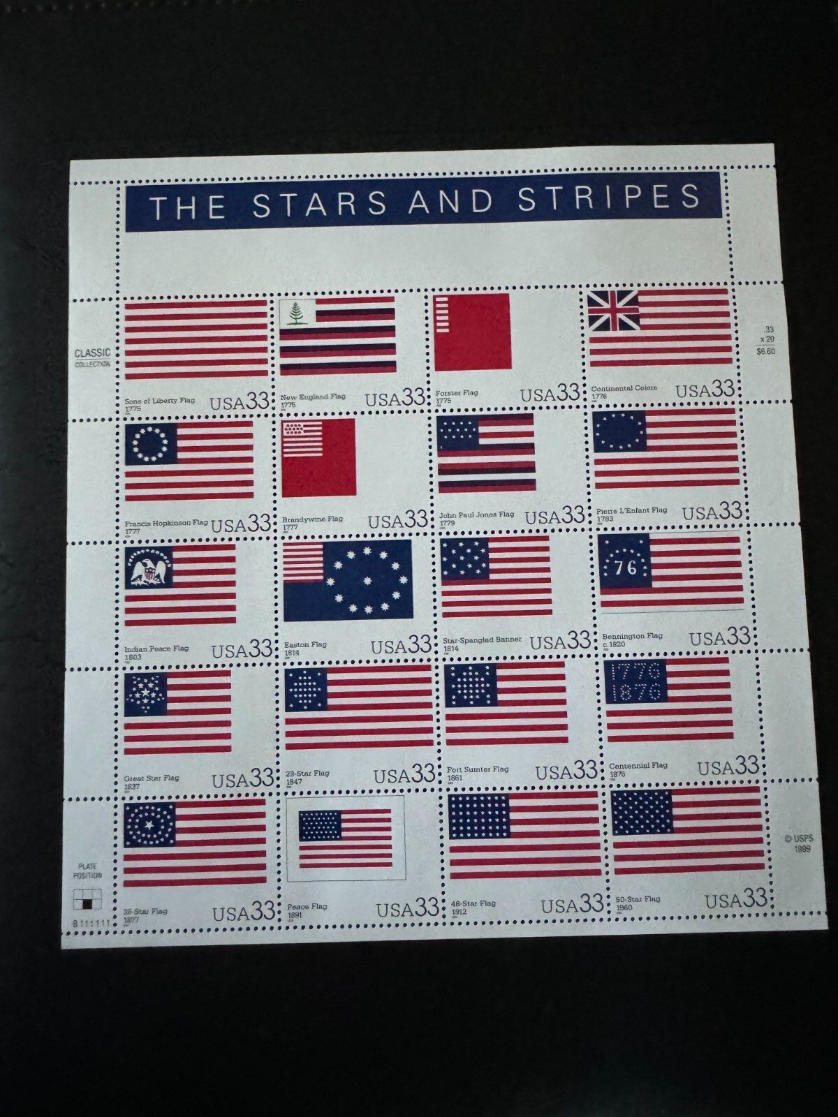 Scott #3403 Stars & Stripes Pane of 20 33¢ Stamps (2000)