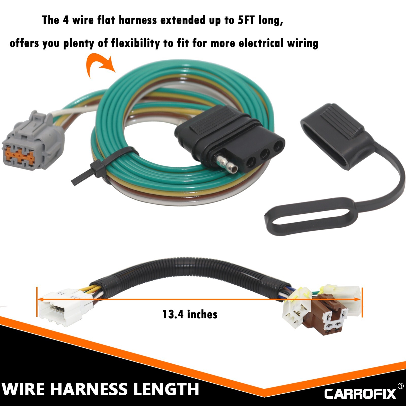 T-Connector 4 Way Flat Trailer Wiring Harness Fits for 2005-2023 Nissan Frontier