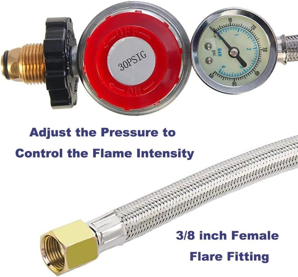 12FT High Pressure Adjustable Propane Gas Regulator Hose Indicator, Stainless