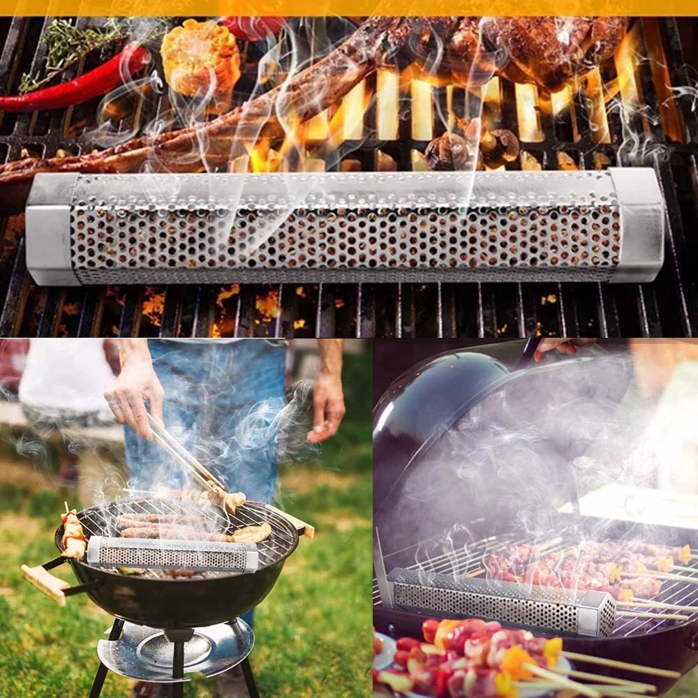 12in BBQ Smoker Tube for Wood Pellets – Stainless Steel Grill Smoke Box for Meat